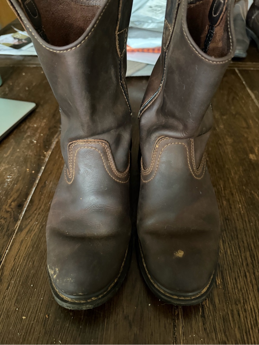 Durable Brown Leather Pull-On Western Work Boots